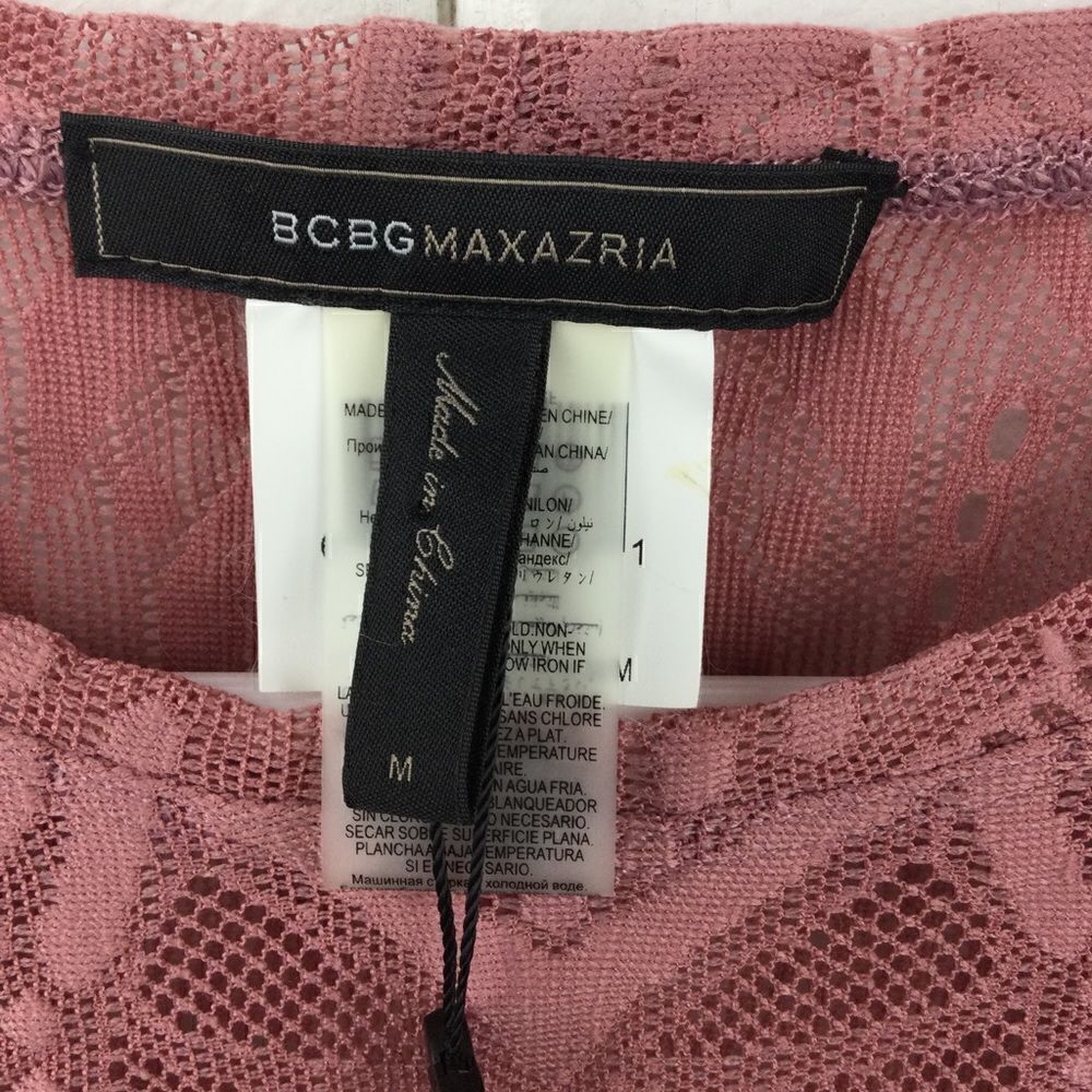 NWT BCBGMAXAZRIA Rose Pink “AGDA”‎ Fitted Lace Long Sleeved Top - Medium - Picture 2 of 10
